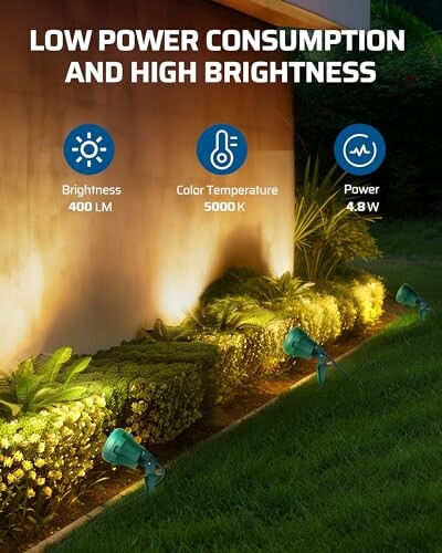 Outdoor garden lighting with low power consumption and high brightness features.