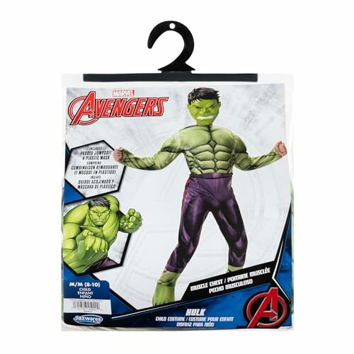 Child's Hulk costume packaging with superhero illustration.