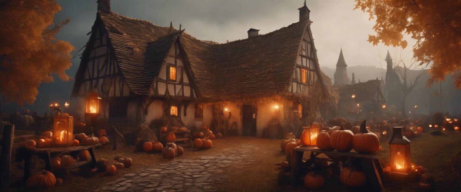 Medieval Halloween celebration scene