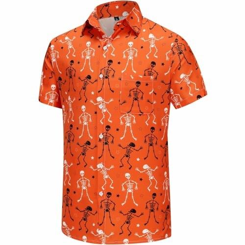 Orange shirt with skeleton pattern