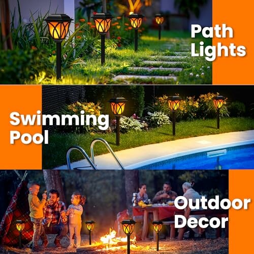 Outdoor solar lights for path, swimming pool, and decor.