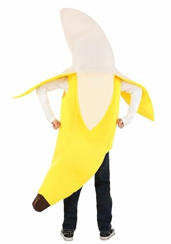 Person wearing a banana costume standing.