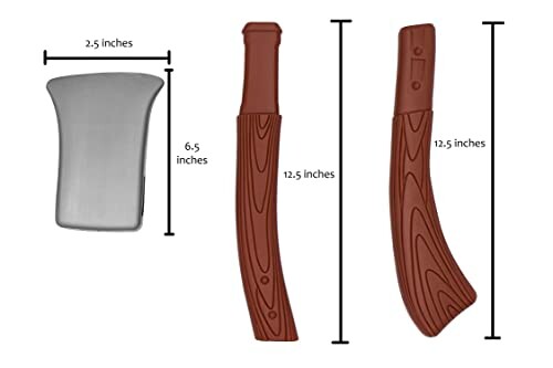 Plastic axe handle and head with dimensions: handle 12.5 inches, head 6.5 inches.