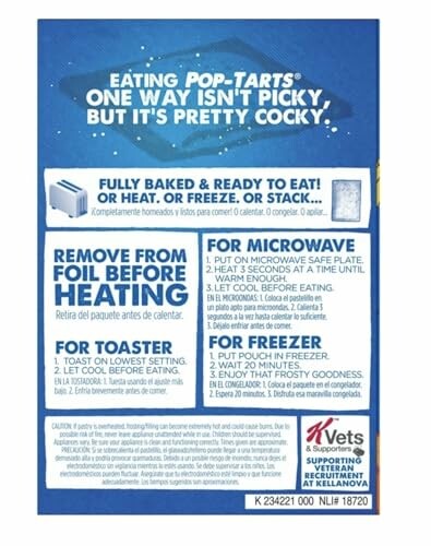 Pop-Tarts packaging with heating instructions.