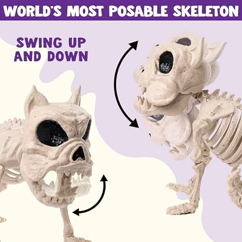 Posable skeleton toy with movable jaw and limbs.