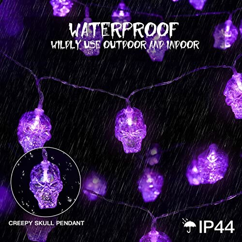 Purple skull pendant string lights, waterproof for outdoor and indoor use.