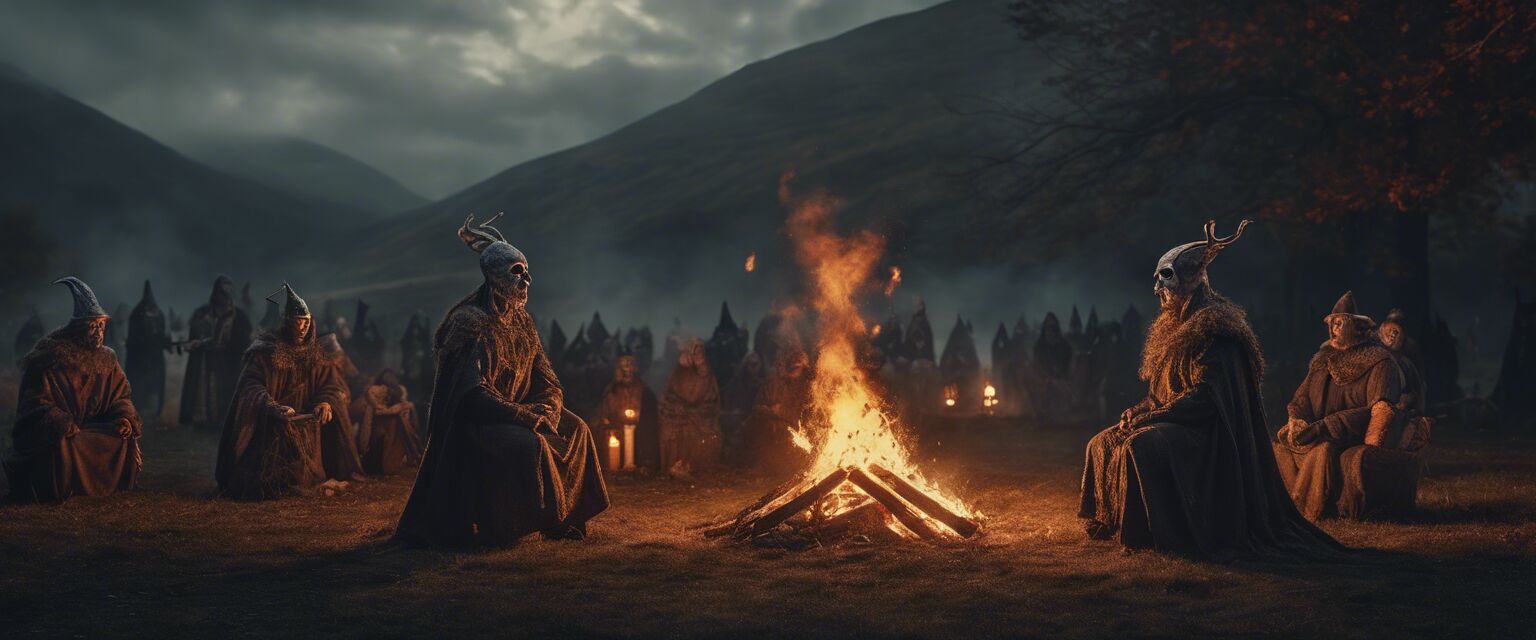 Ancient Celtic Samhain festival with bonfires and rituals