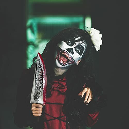 Person in scary clown makeup holding a knife