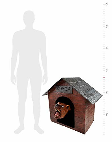 Scary doghouse with a menacing dog face and height scale.