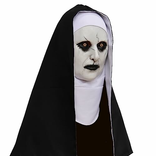 Person in a creepy nun costume with dark makeup.