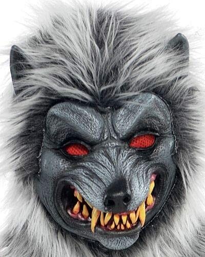 Realistic werewolf mask with sharp teeth and red eyes