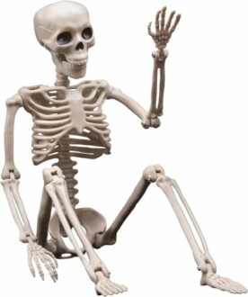 A skeleton sitting and waving