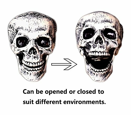 Two skull masks, one open and one closed, with an arrow between them.