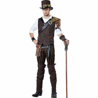 Man in steampunk costume with top hat and cane