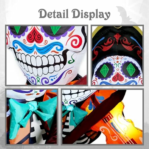 Collage of colorful sugar skull decoration details.