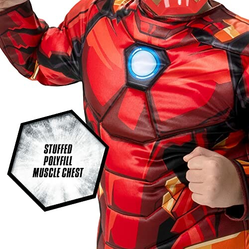 Red superhero costume with stuffed polyfill muscle chest