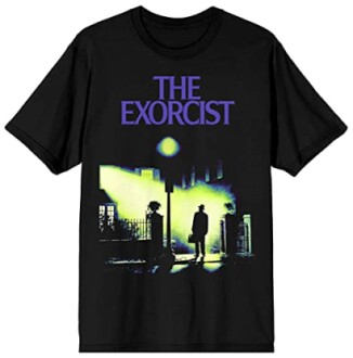 Black t-shirt featuring The Exorcist movie poster