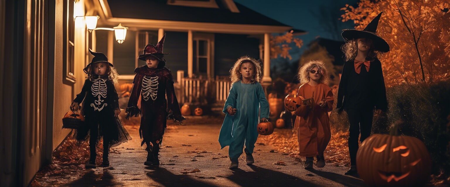 Children trick-or-treating at night