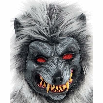 Realistic werewolf mask with fur and sharp teeth